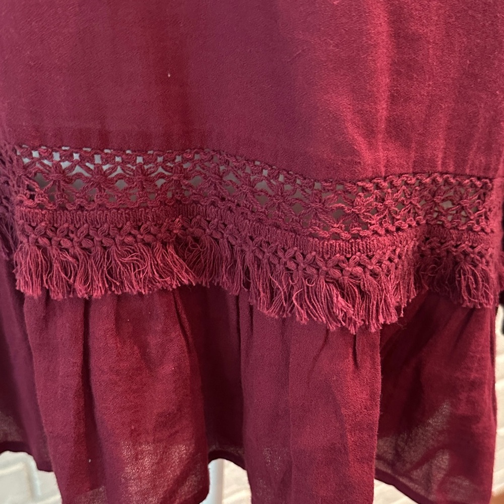 a.n.a Burgundy Blouse with Tassel and Lace Accents - Picture 3 of 9
